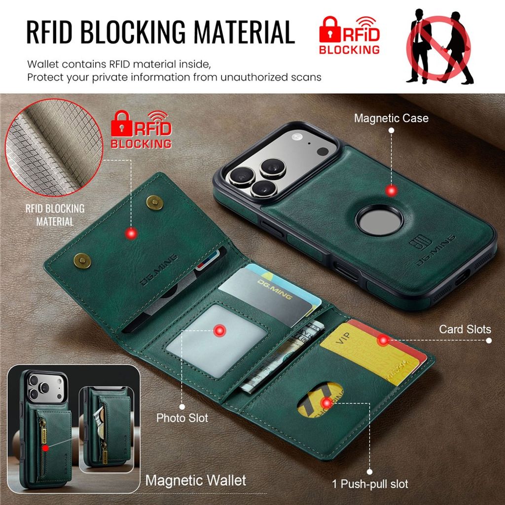 iPhone 18 Pro/17 Pro plånboksskal med avtagbar magnetisk plånbok, grön, bild 8