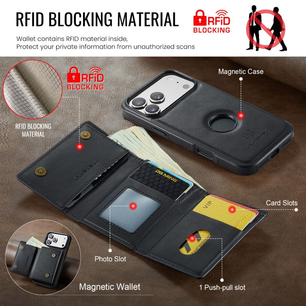 iPhone 18 Pro/17 Pro MagSafe-skal med avtagbar vikbar plånbok och RFID-skydd, svart, bild 8