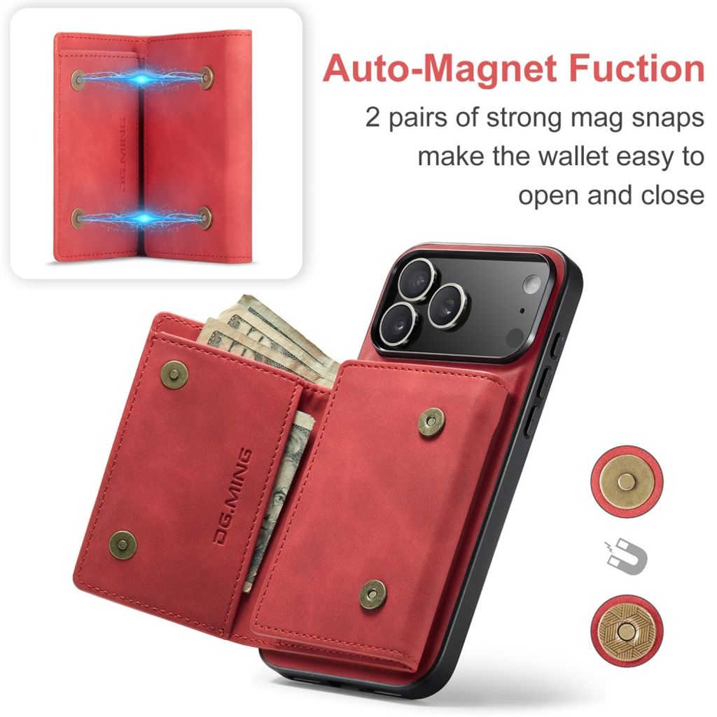 iPhone 18 Pro/17 Pro skal med avtagbar magnetisk plånbok och stöd, röd, bild 11