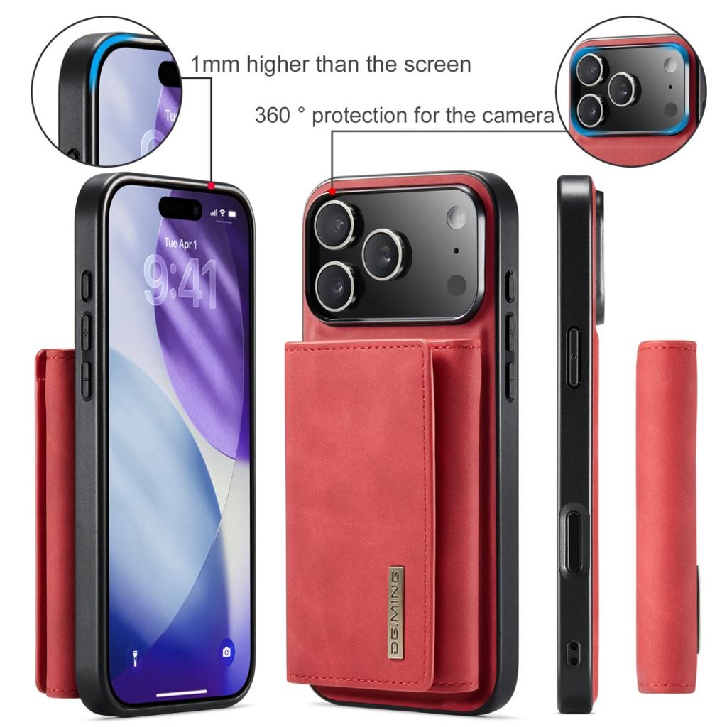 iPhone 18 Pro/17 Pro skal med avtagbar magnetisk plånbok och stöd, röd, bild 9