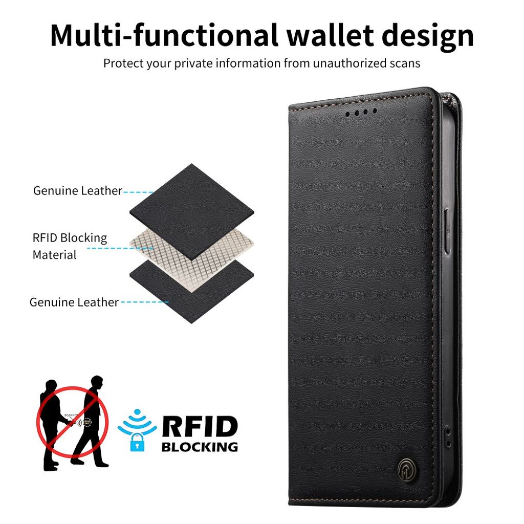 iPhone 18 Pro/17 Pro smalt plånboksfodral i läder med RFID-skydd, svart, bild 5