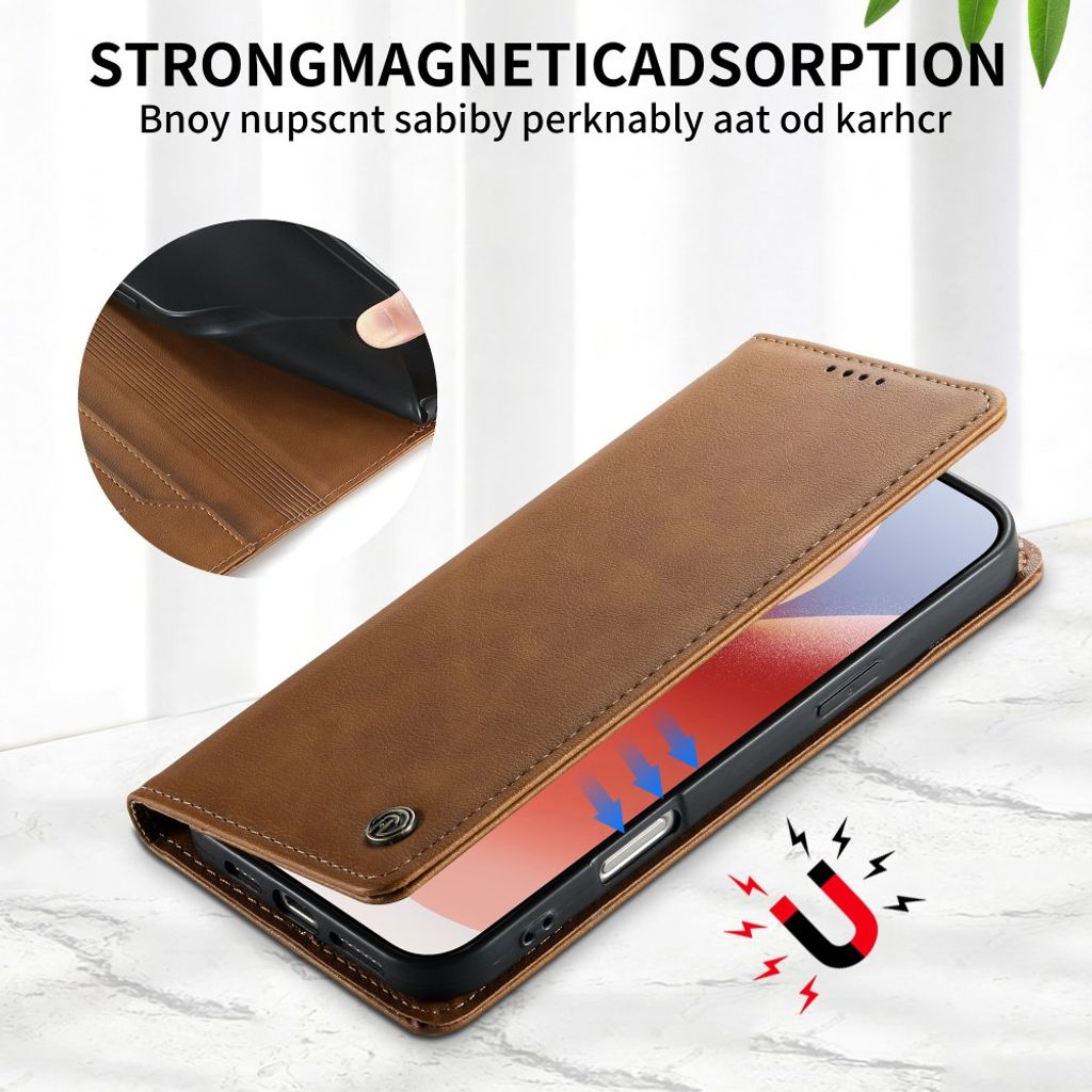 iPhone 18 Pro/17 Pro plånboksfodral i läder med magnetlock, ljusbrun, bild 6