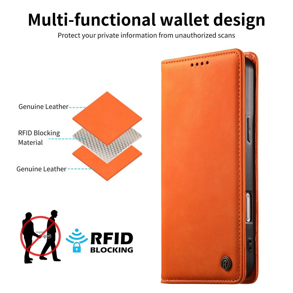 iPhone 18 Pro/17 Pro plånboksfodral i läder med RFID-skydd, orange, bild 5