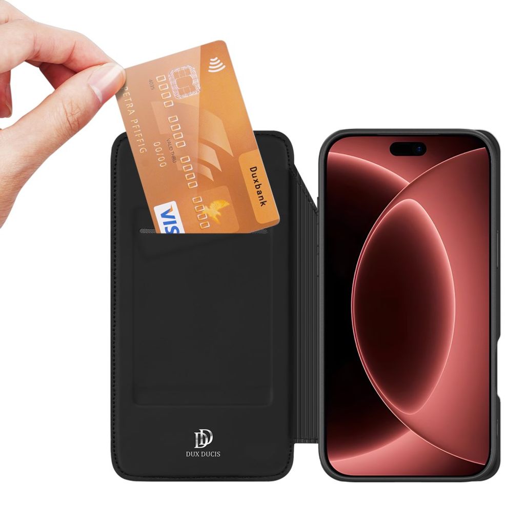 Dux Ducis iPhone 18 Pro/17 Pro flipfodral med kortficka och dolt magnetlock, svart, bild 2