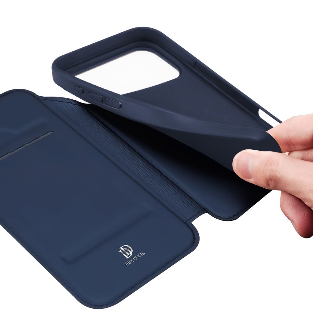 Dux Ducis iPhone 18 Pro/17 Pro smalt flipfodral med kortficka och stöd, marinblå, bild 7