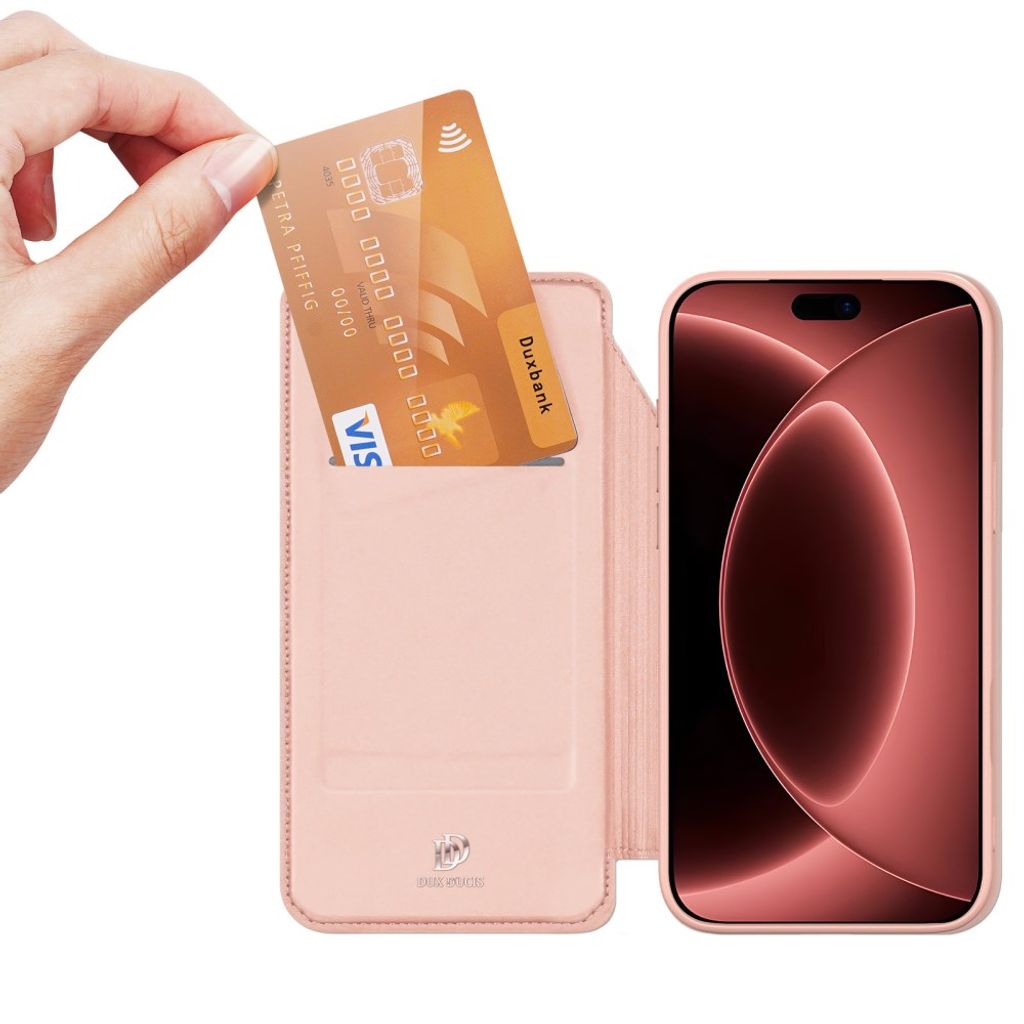 Dux Ducis iPhone 18 Pro/17 Pro plånboksfodral med kortplats och stöd, rosa, bild 2