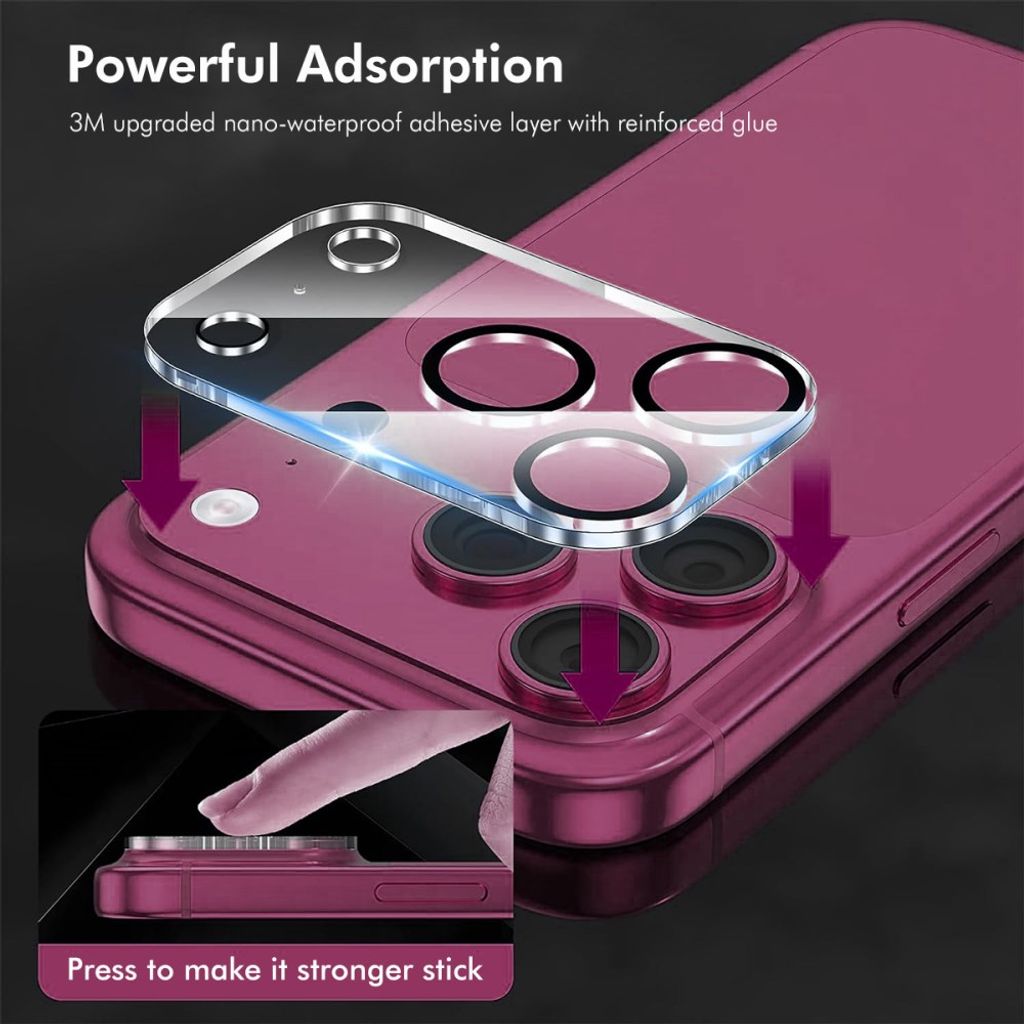 iPhone 18 Pro kameralinsskydd i härdat glas med svart ring, bild 3