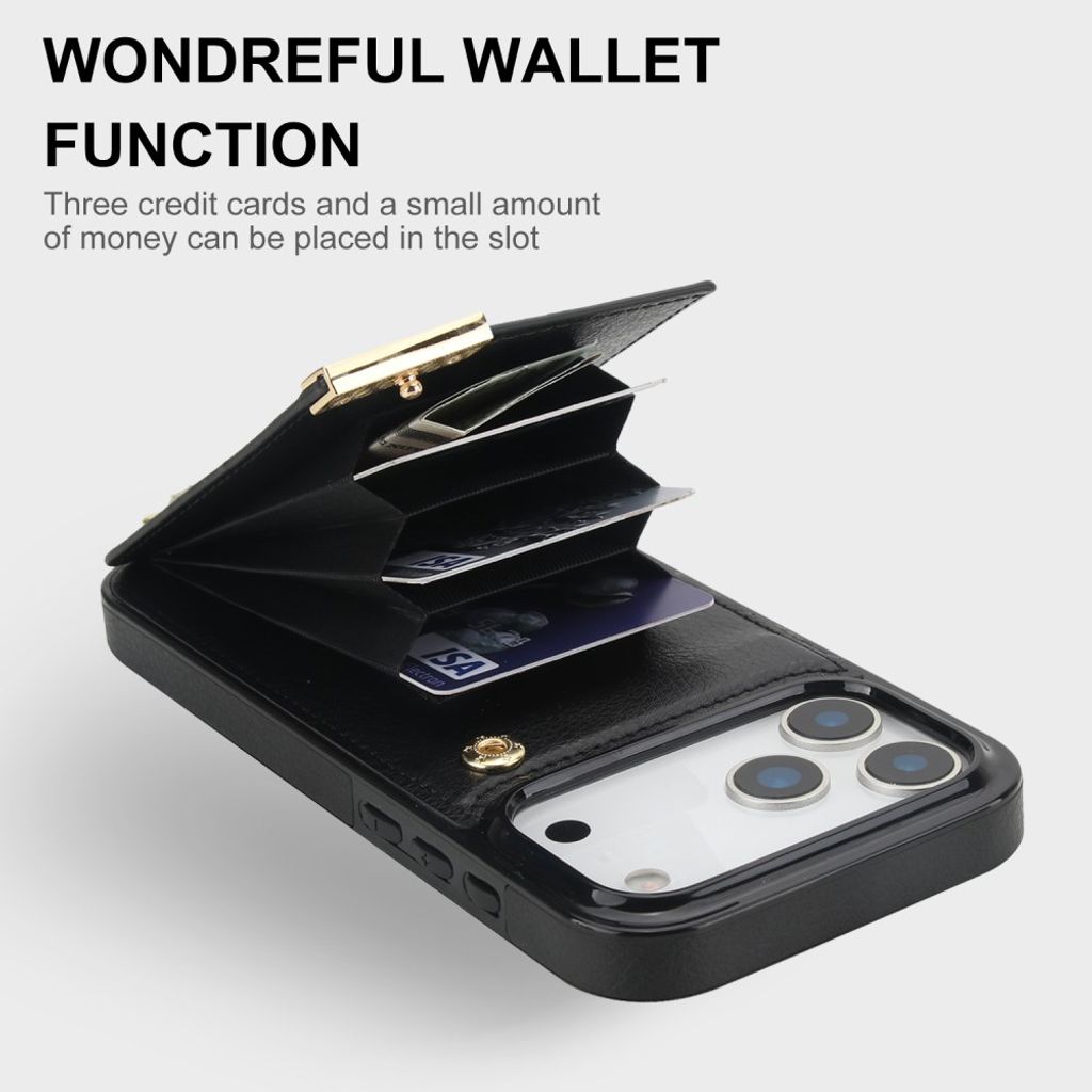 iPhone 18 Pro/17 Pro skal med plånbok för tre kort och sedlar, svart, bild 5