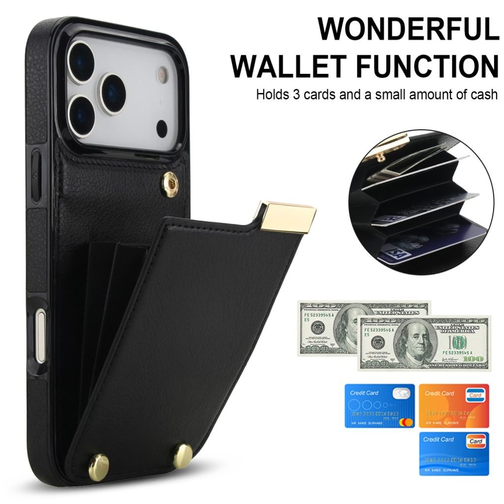 iPhone 18 Pro/17 Pro skal med plånbok för tre kort och sedlar, svart, bild 6