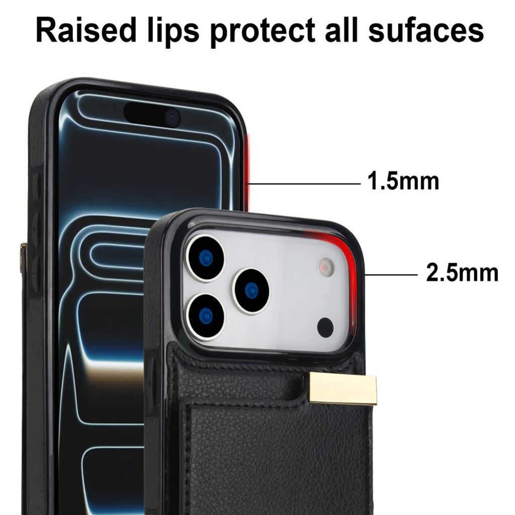 iPhone 18 Pro/17 Pro skal med plånbok för tre kort och sedlar, svart, bild 7