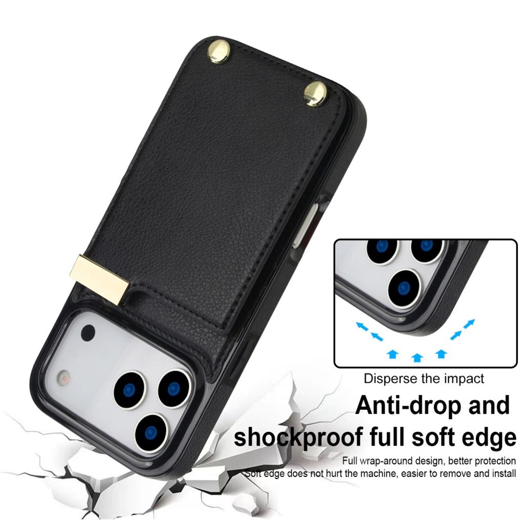 iPhone 18 Pro/17 Pro skal med plånbok för tre kort och sedlar, svart, bild 8