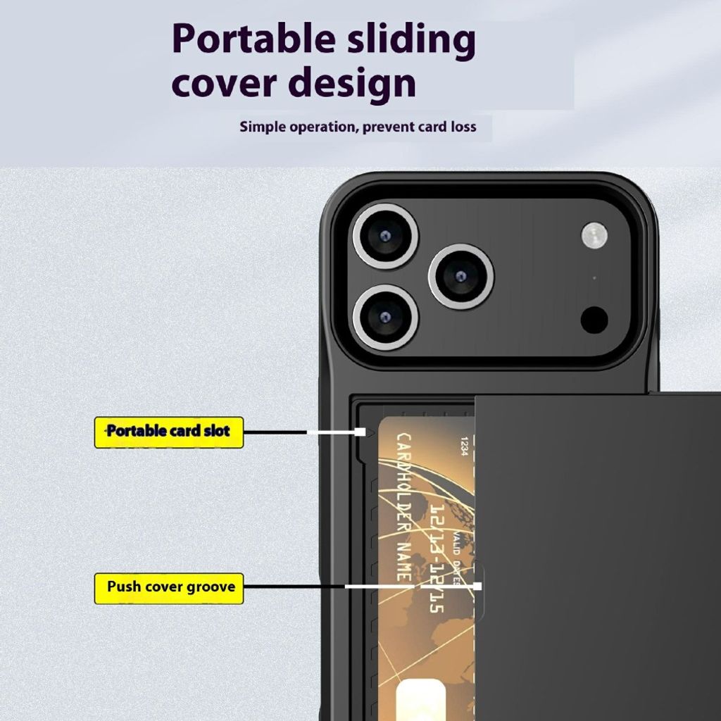 iPhone 18 Pro/17 Pro hybridskal med skjutbart kortfack, svart, bild 2