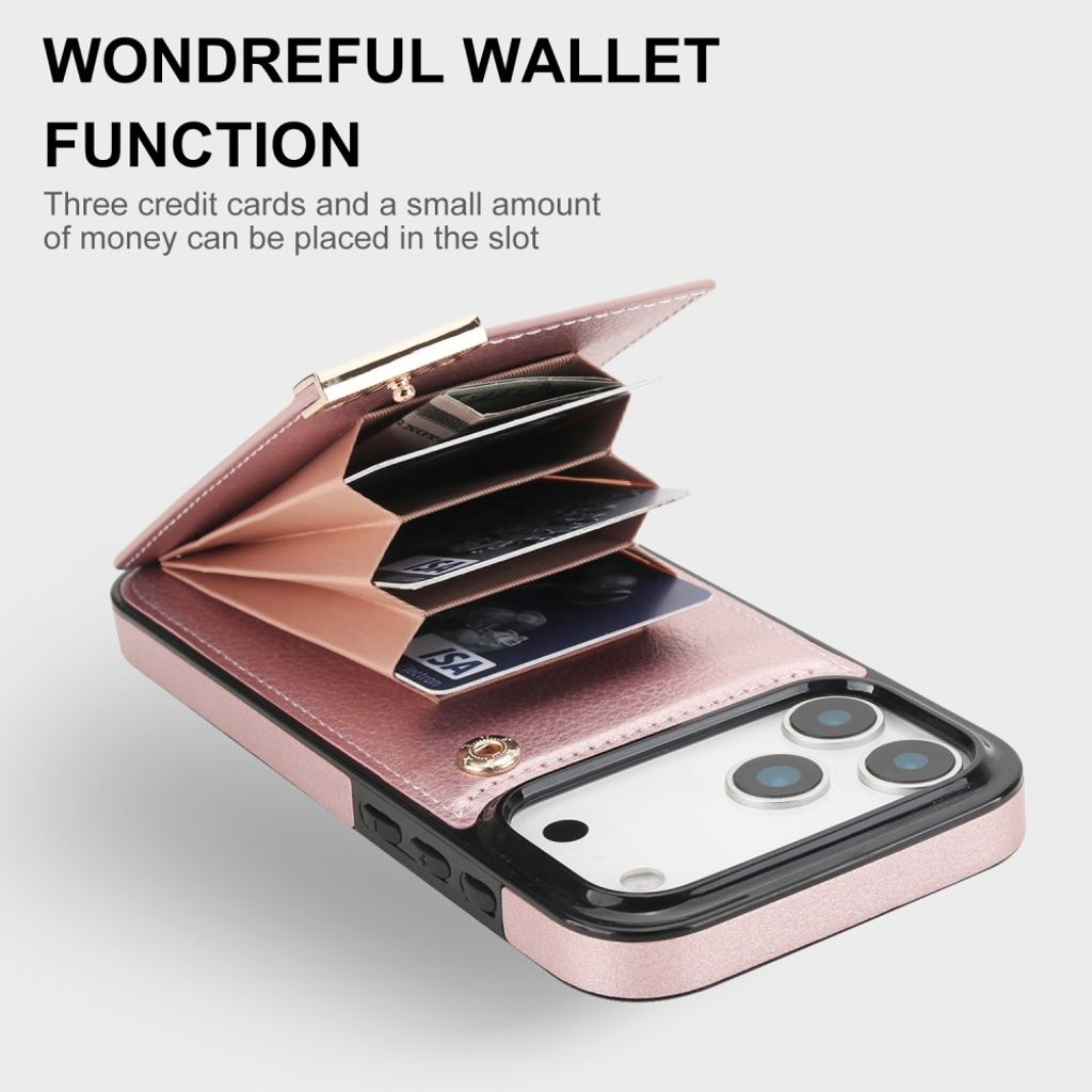 iPhone 18 Pro/17 Pro skal med plånbok för tre kort och sedlar, roséguld, bild 5