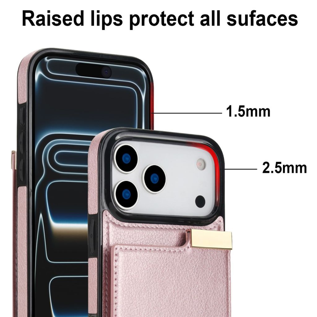 iPhone 18 Pro/17 Pro skal med plånbok för tre kort och sedlar, roséguld, bild 7