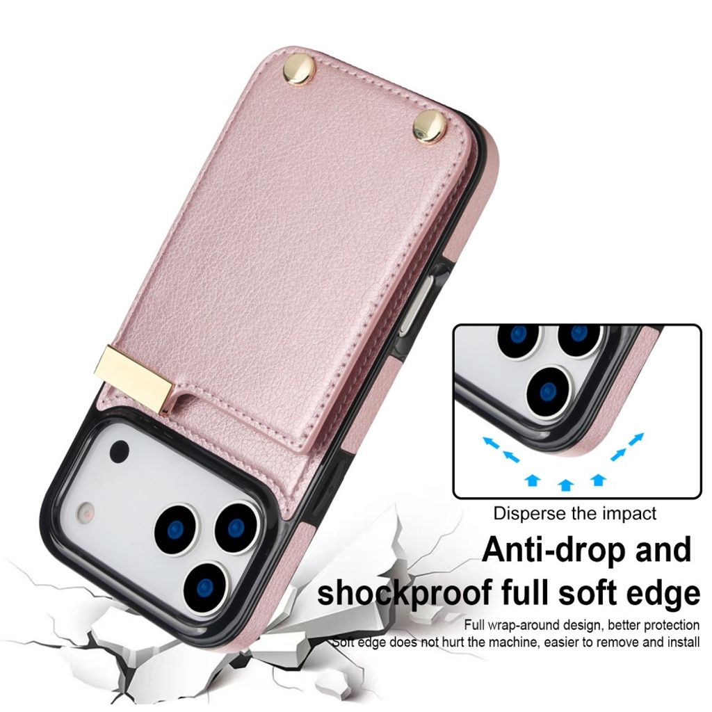 iPhone 18 Pro/17 Pro skal med plånbok för tre kort och sedlar, roséguld, bild 8