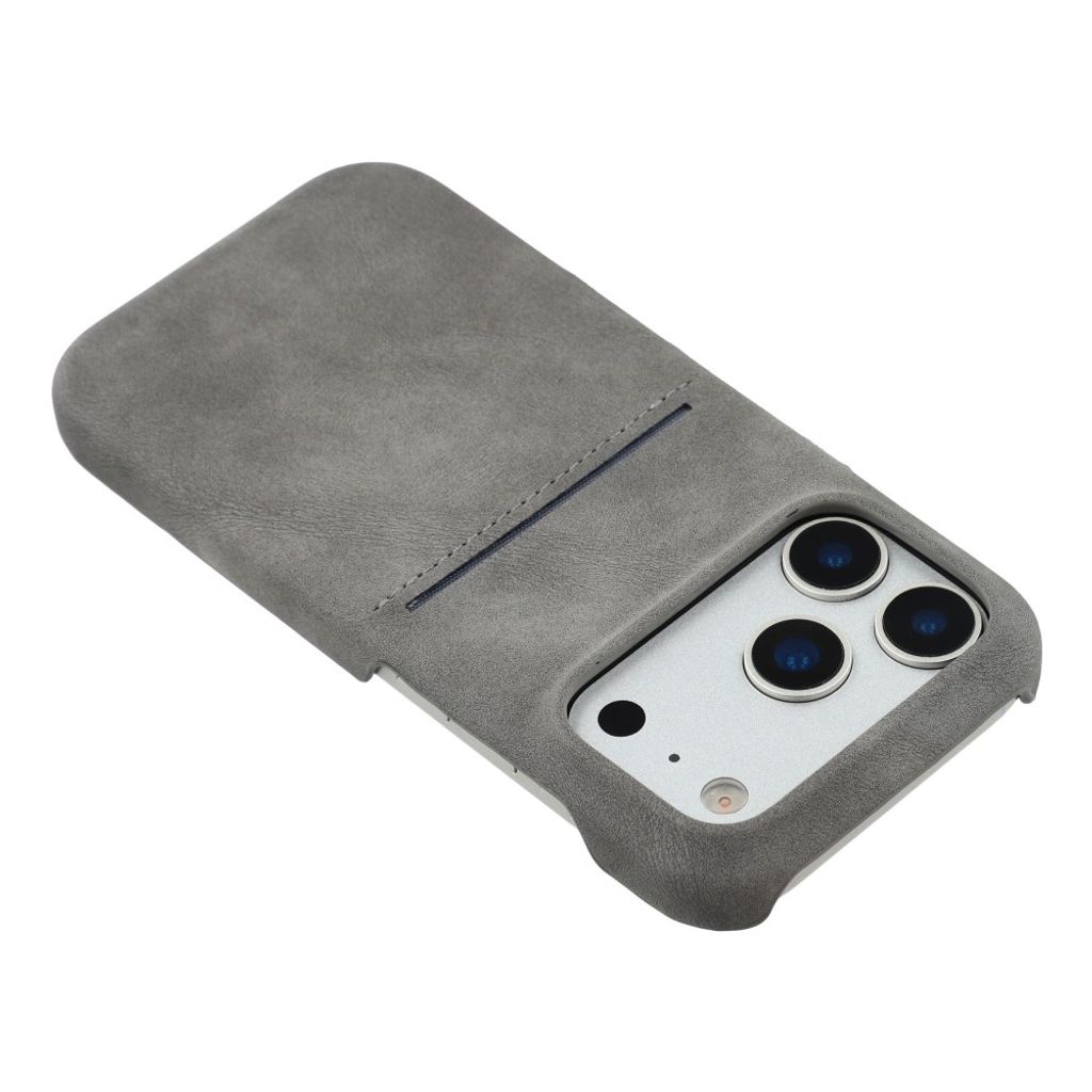 iPhone 18 Pro/17 Pro skal i PU-läder med kortplats, grå, bild 5
