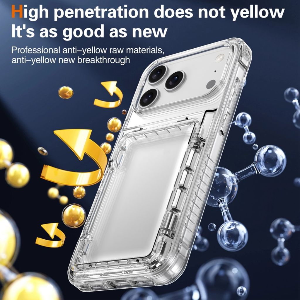 iPhone 18 Pro/17 Pro genomskinligt skal med uppfällbart kortfack och stöd, svart ram, bild 9