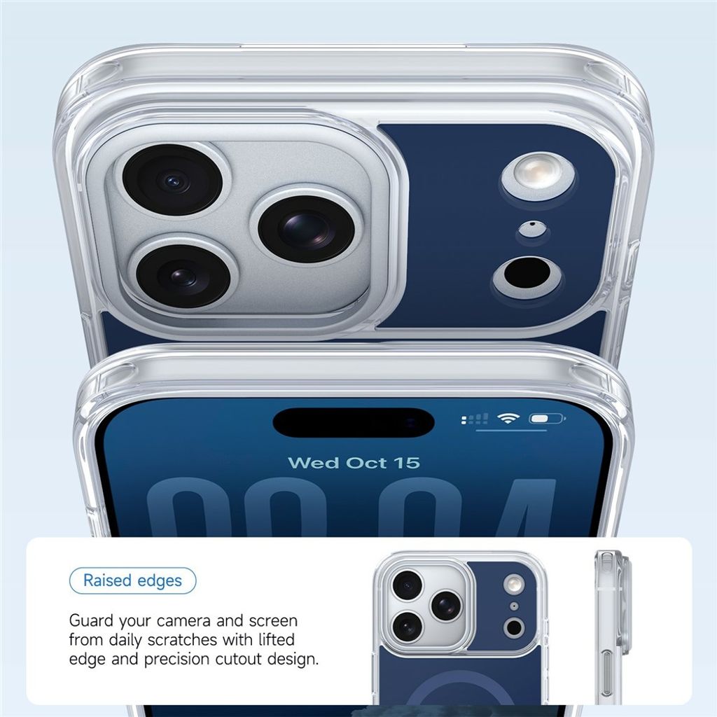 iPhone 18 Pro/17 Pro MagSafe-skal med klar akrylbaksida och metallram runt kameran, blå, bild 5