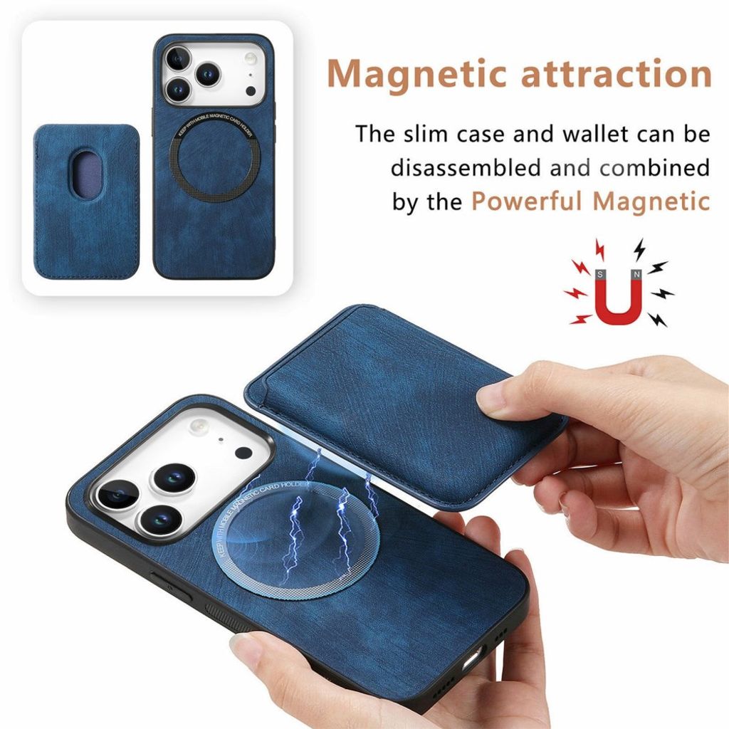 Skal med avtagbar magnetisk korthållare till iPhone 18 Pro och 17 Pro - Marinblå, bild 5