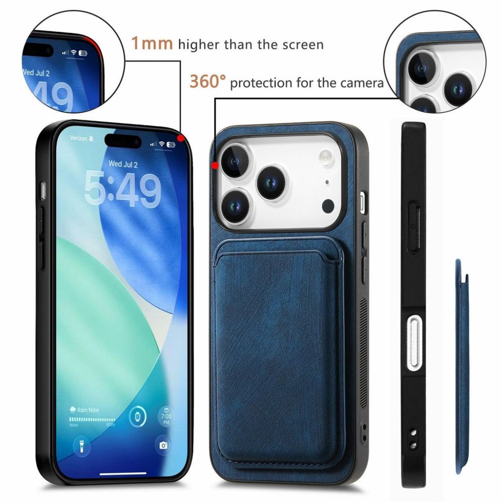 Skal med avtagbar magnetisk korthållare till iPhone 18 Pro och 17 Pro - Marinblå, bild 6