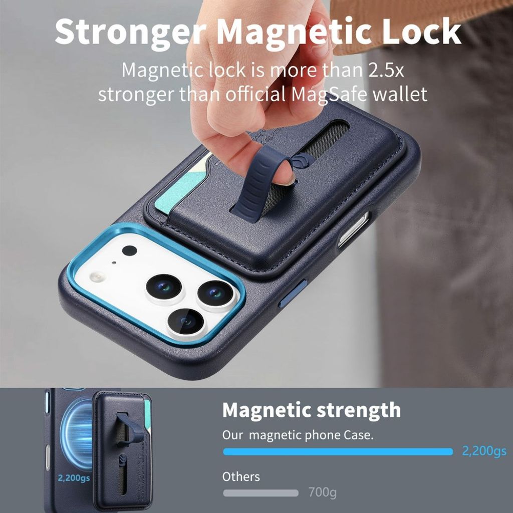 MagSafe-skal med dold fingerring och avtagbar plånbok till iPhone 18 Pro och 17 Pro - Mörkblå, bild 11