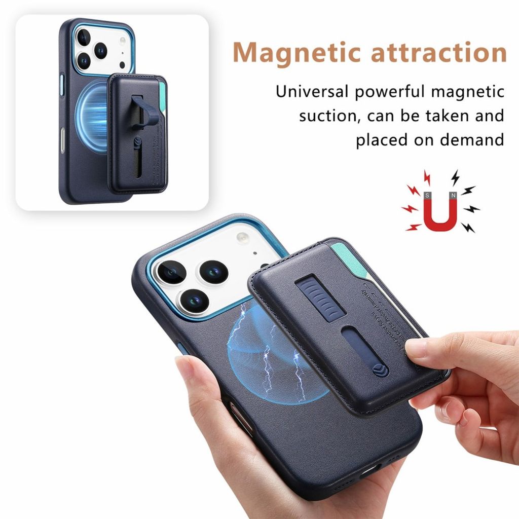 MagSafe-skal med dold fingerring och avtagbar plånbok till iPhone 18 Pro och 17 Pro - Mörkblå, bild 6