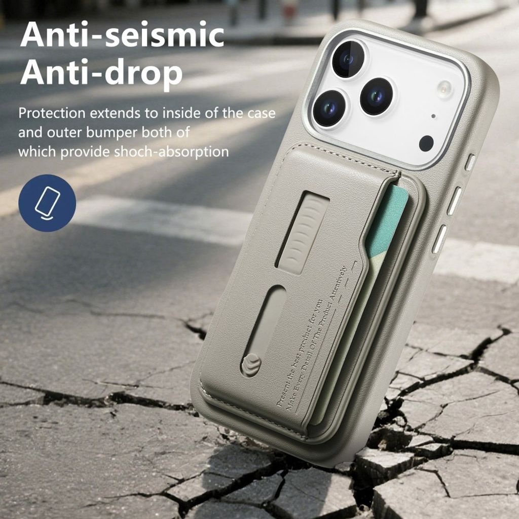 Grått skal med avtagbar plånbok och dold fingerring till iPhone 18 Pro och 17 Pro, bild 10