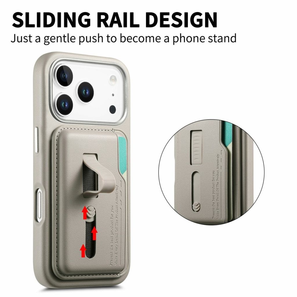 Grått skal med avtagbar plånbok och dold fingerring till iPhone 18 Pro och 17 Pro, bild 5