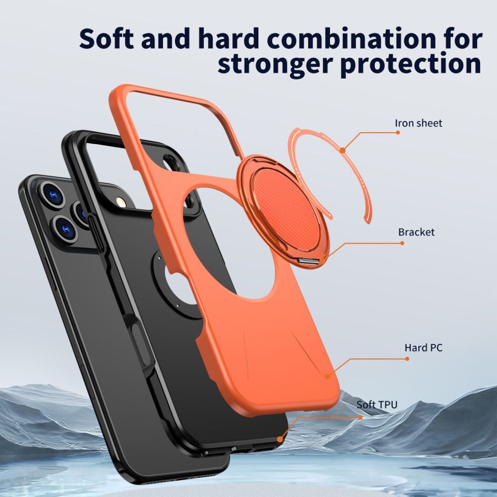 MagSafe-skal med 360° roterande ringställ till iPhone 18 Pro och 17 Pro - Orange, bild 5