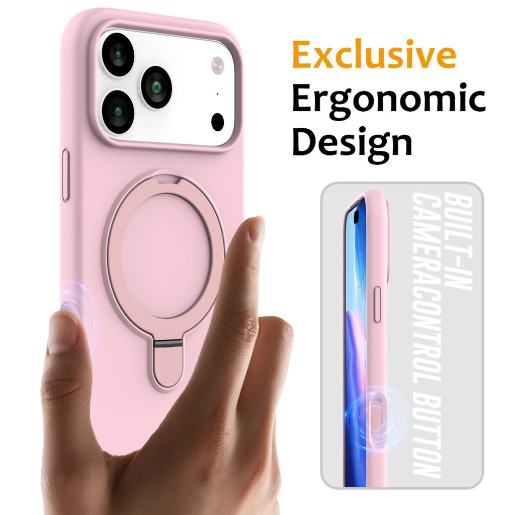 Rosa MagSafe-silikonskal med ringställ till iPhone 18 Pro och 17 Pro, bild 2