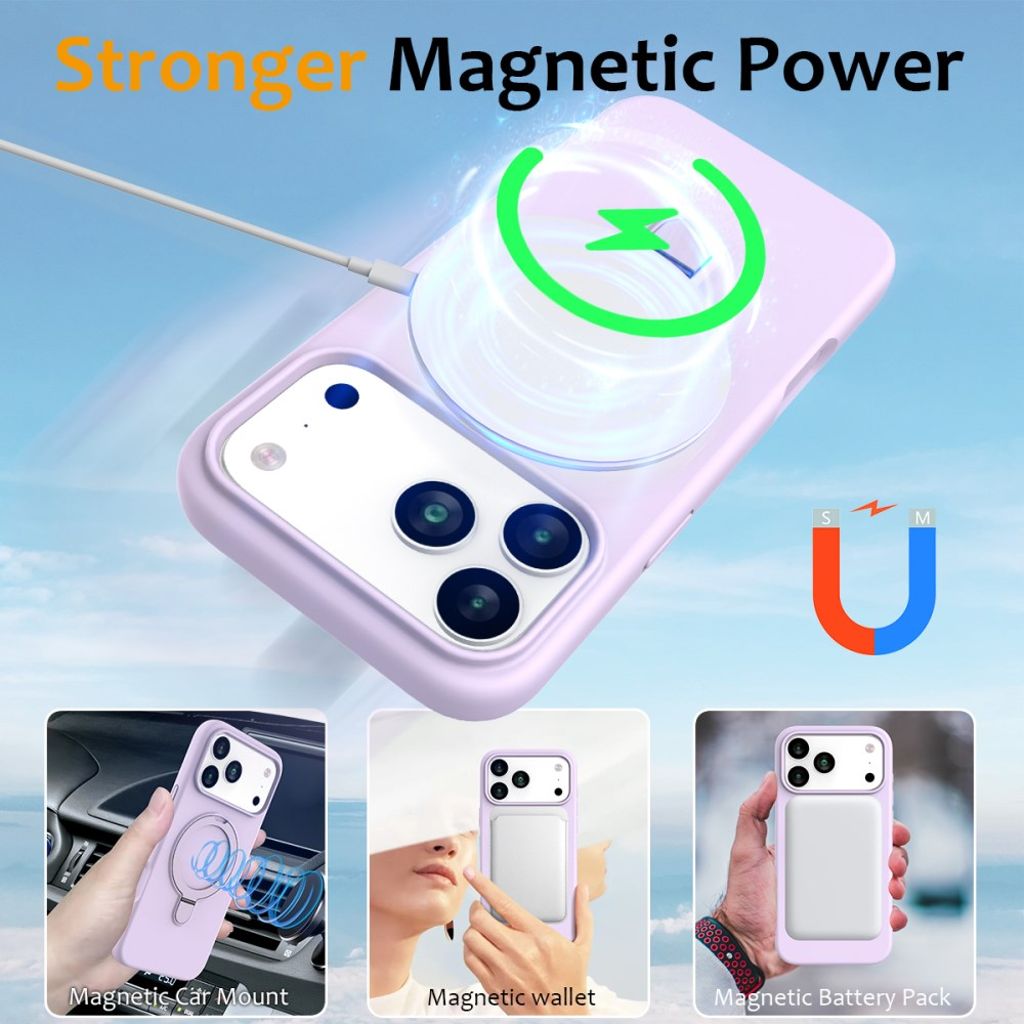 Lila MagSafe-silikonskal med ringhållare till iPhone 18 Pro och 17 Pro, bild 3