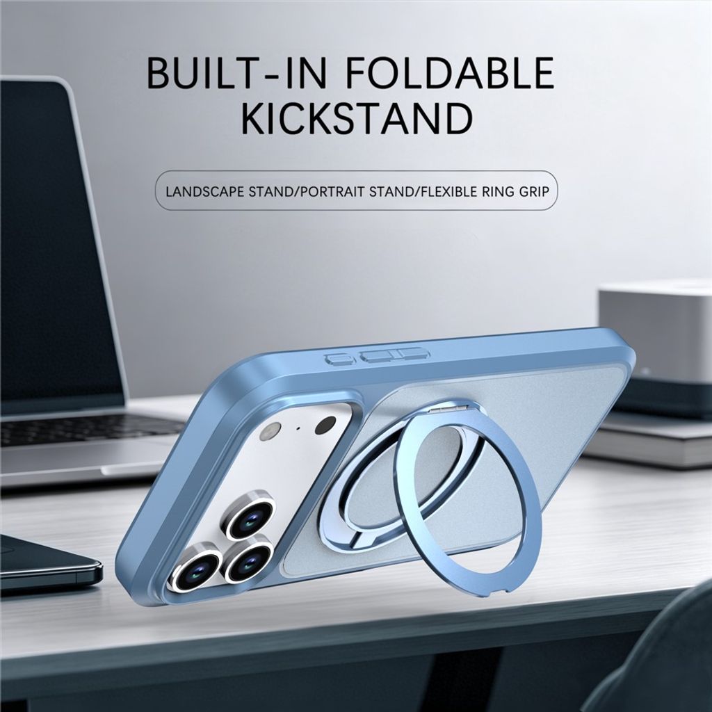 Ljusblått MagSafe-skal med 360° roterande ringställ till iPhone 18 Pro och 17 Pro, bild 5
