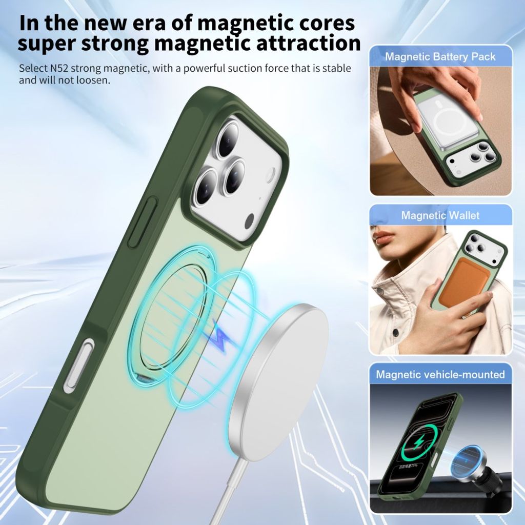 Grönt MagSafe-skal med ringställ och N52-magneter till iPhone 18 Pro och 17 Pro, bild 4