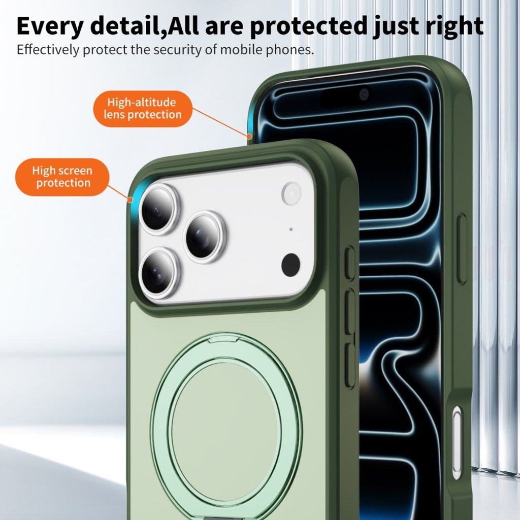 Grönt MagSafe-skal med ringställ och N52-magneter till iPhone 18 Pro och 17 Pro, bild 5