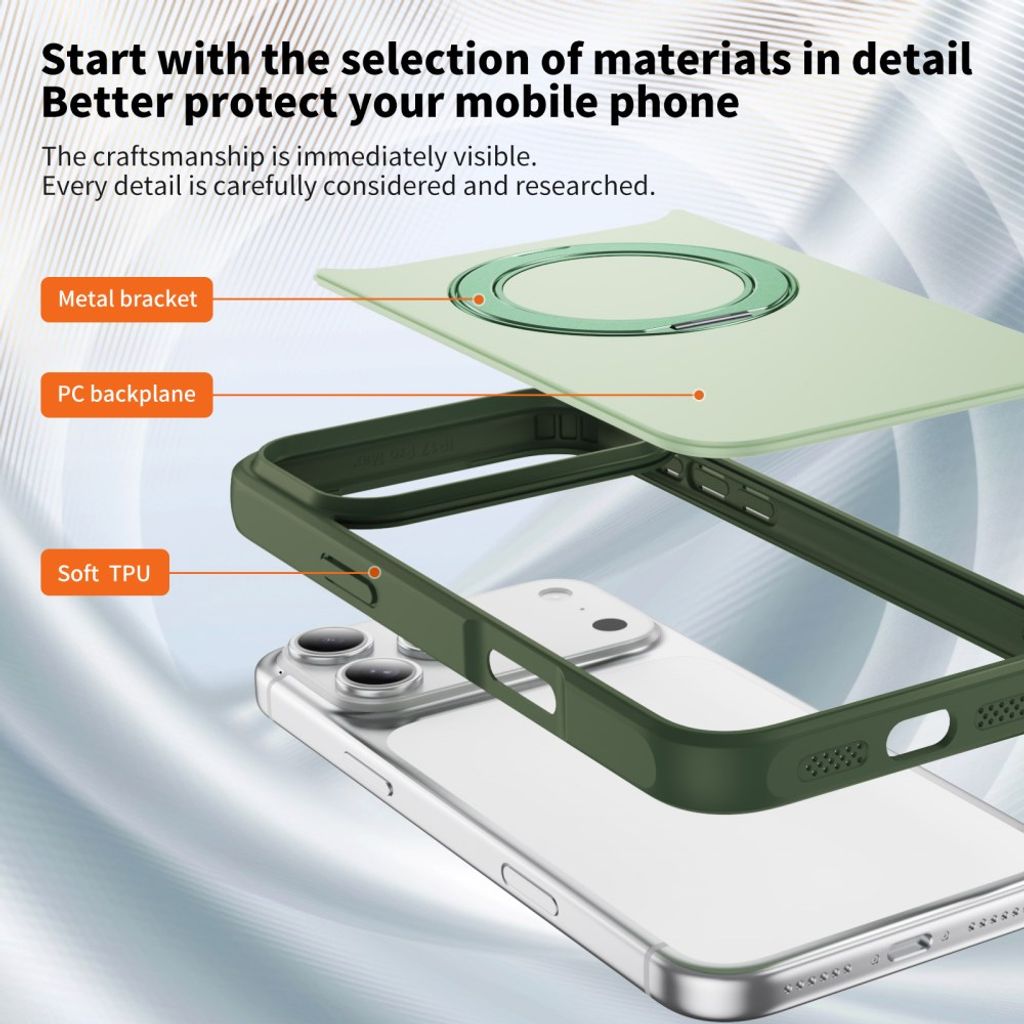 Grönt MagSafe-skal med ringställ och N52-magneter till iPhone 18 Pro och 17 Pro, bild 7