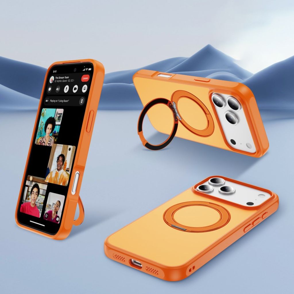 Orange MagSafe-skal med metallring som ställ till iPhone 18 Pro och 17 Pro, bild 9