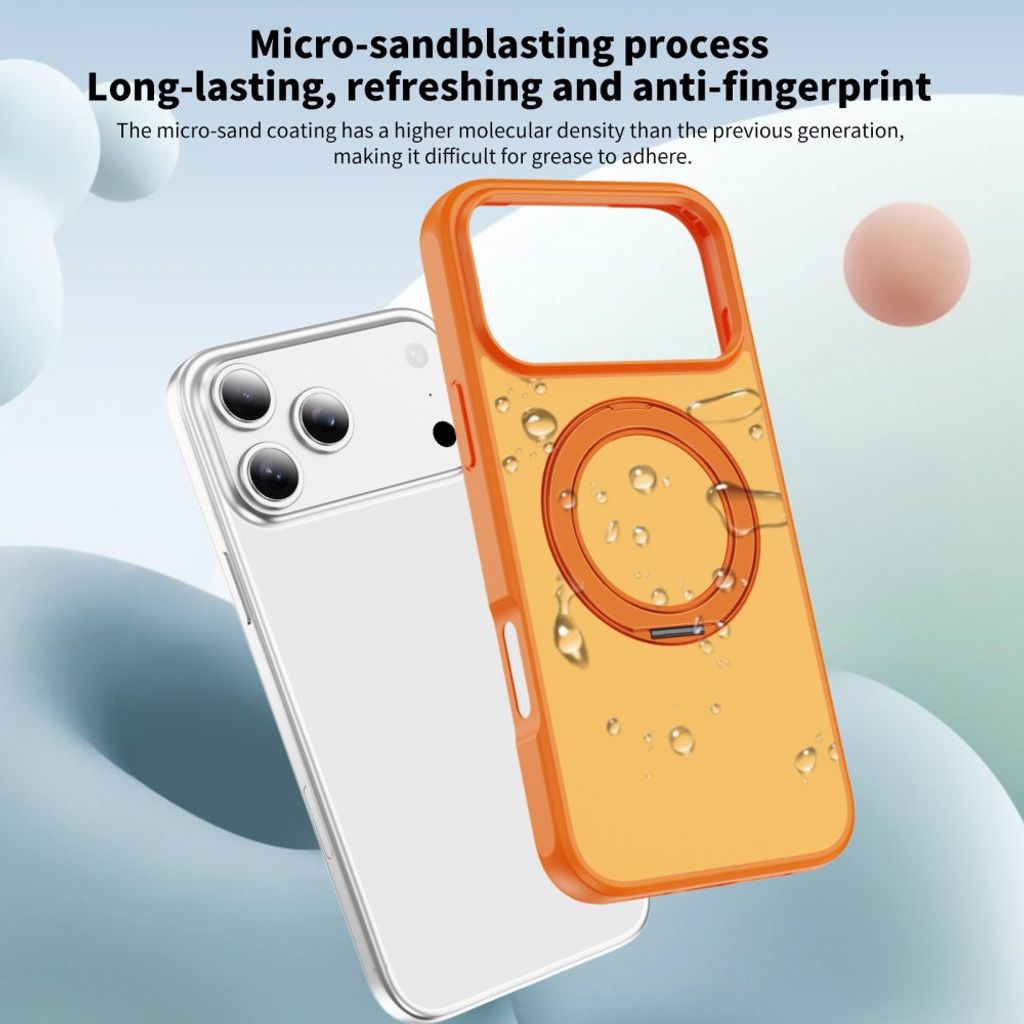 Orange MagSafe-skal med metallring som ställ till iPhone 18 Pro och 17 Pro, bild 2