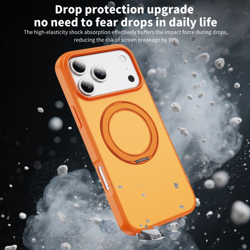 Orange MagSafe-skal med metallring som ställ till iPhone 18 Pro och 17 Pro, bild 3