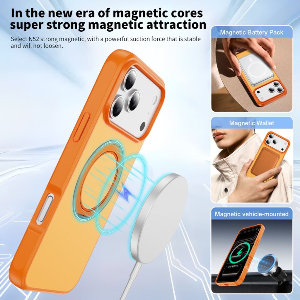 Orange MagSafe-skal med metallring som ställ till iPhone 18 Pro och 17 Pro, bild 4
