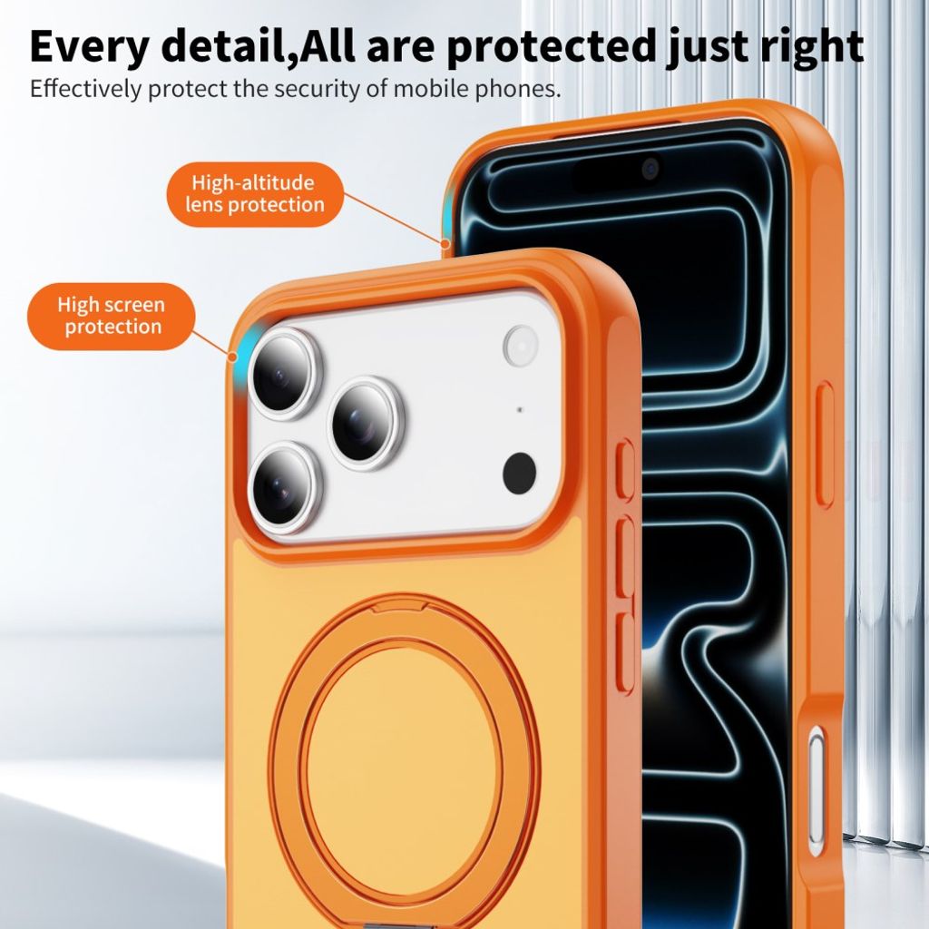 Orange MagSafe-skal med metallring som ställ till iPhone 18 Pro och 17 Pro, bild 5