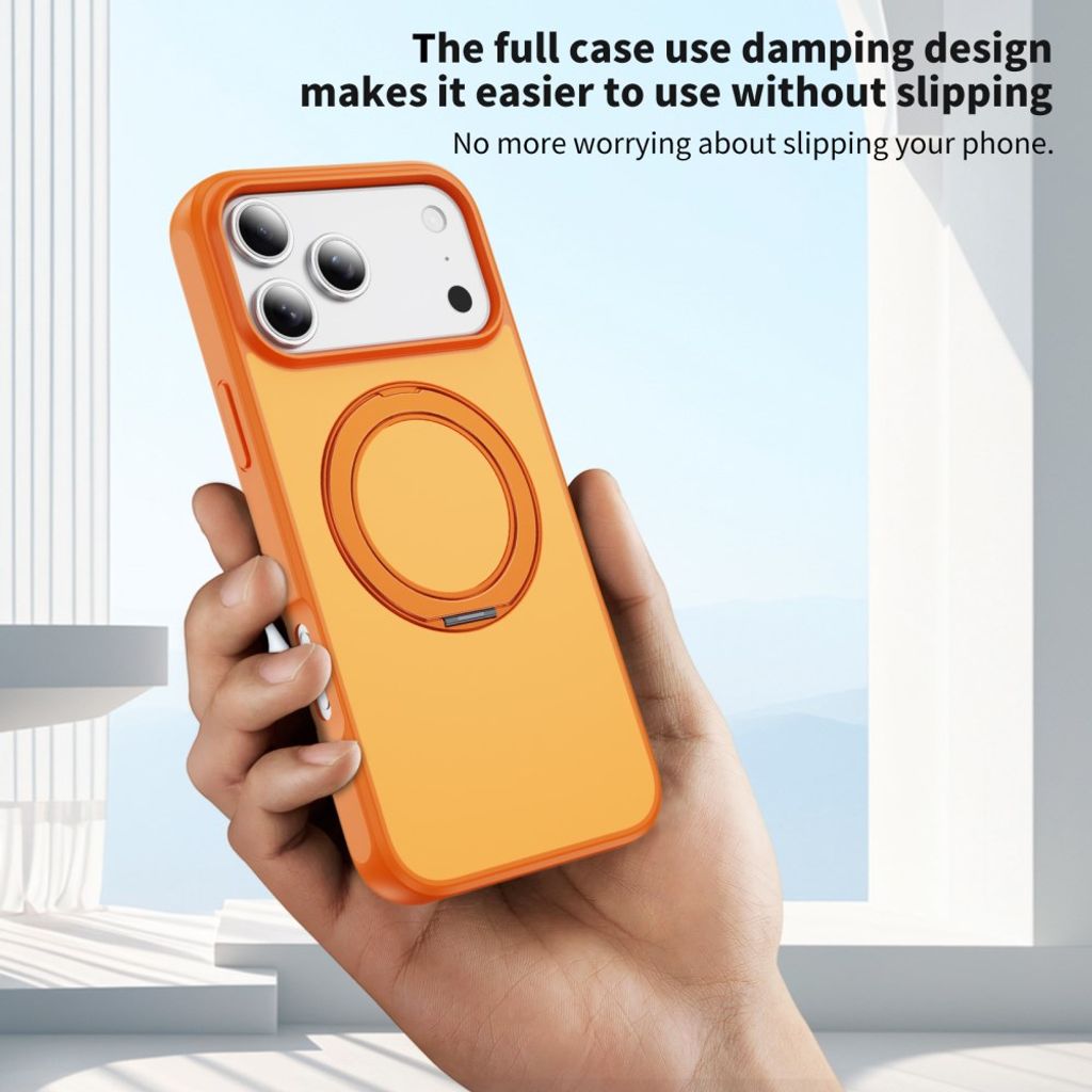 Orange MagSafe-skal med metallring som ställ till iPhone 18 Pro och 17 Pro, bild 6