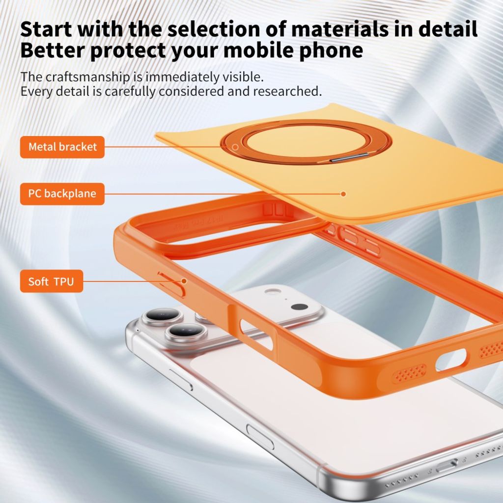 Orange MagSafe-skal med metallring som ställ till iPhone 18 Pro och 17 Pro, bild 7