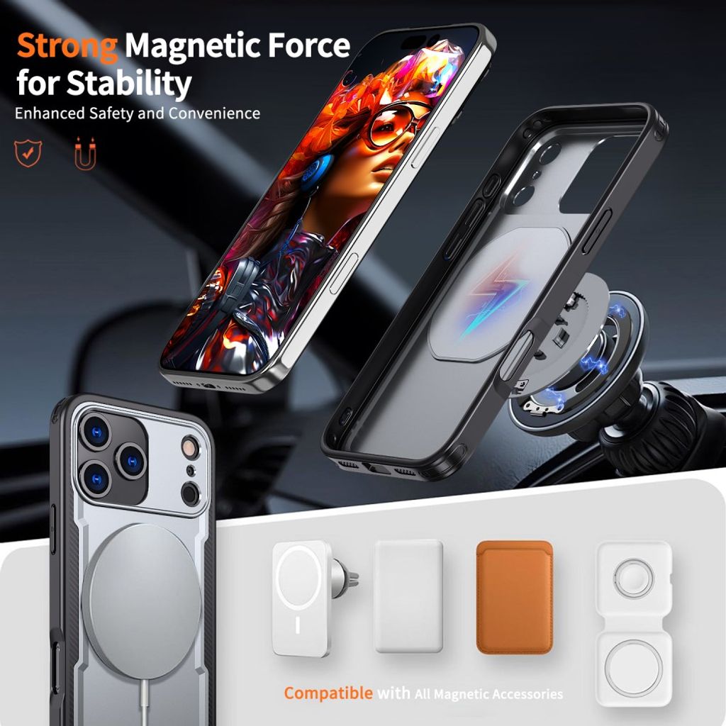 Grått MagSafe-skal med roterande ringställ och svart ram till iPhone 18 Pro och 17 Pro, bild 2