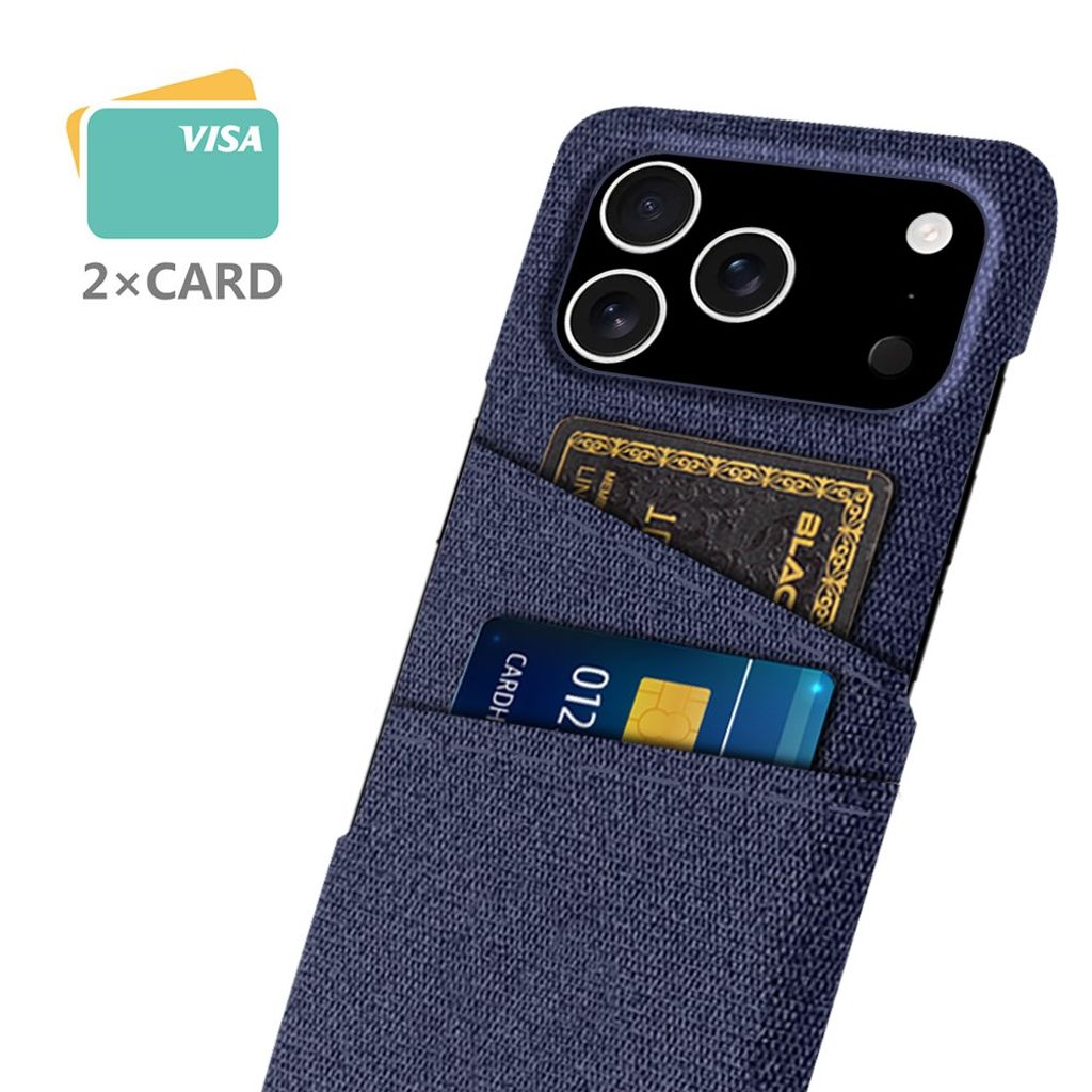Mörkblått textilskal med två kortfack till iPhone 18 Pro och 17 Pro, bild 2