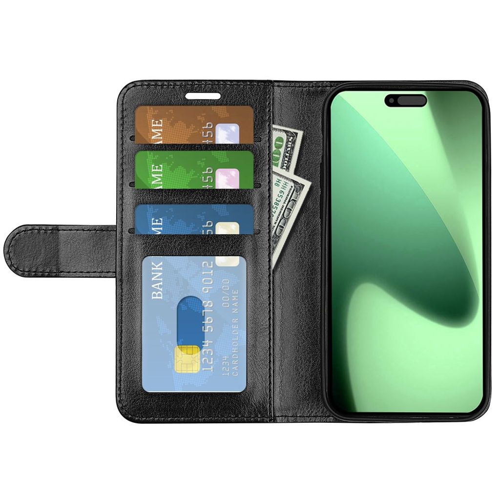 Svart plånboksfodral i PU-läder med justerbart stativ till iPhone 18 Pro/17 Pro, bild 4