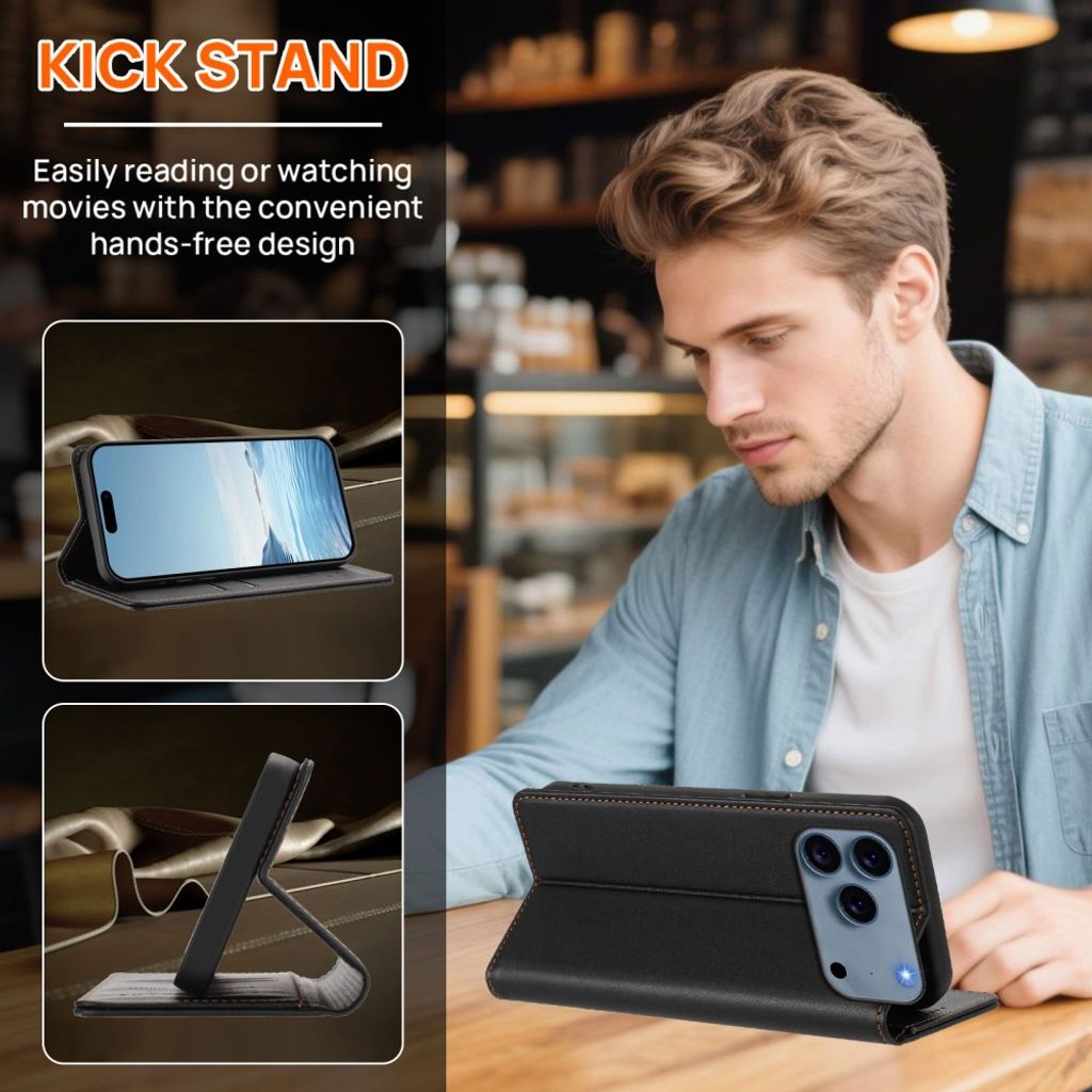 Svart plånboksfodral med RFID-skydd till iPhone 18 Pro och 17 Pro, bild 2