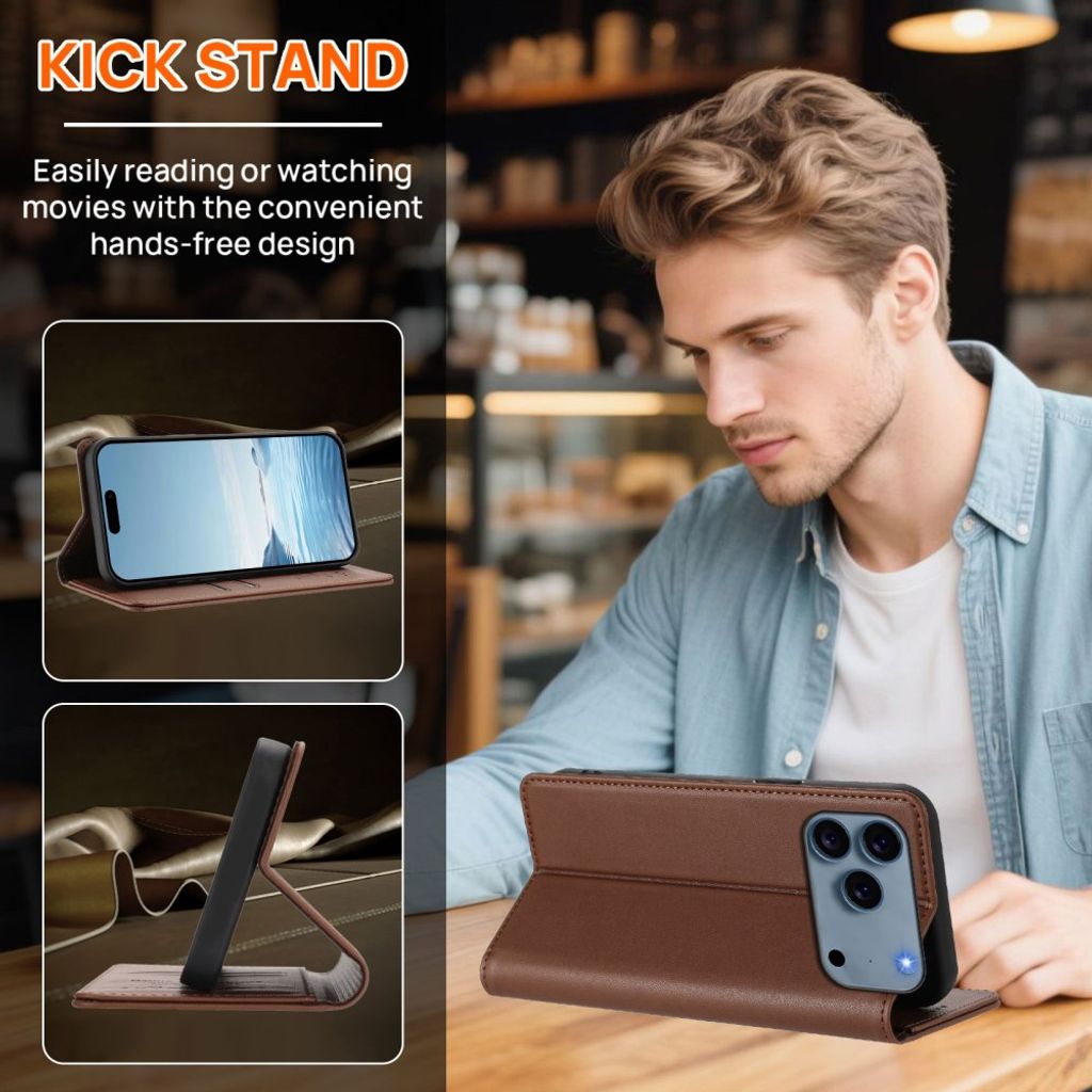 Brunt plånboksfodral med RFID-skydd till iPhone 18 Pro och 17 Pro, bild 2