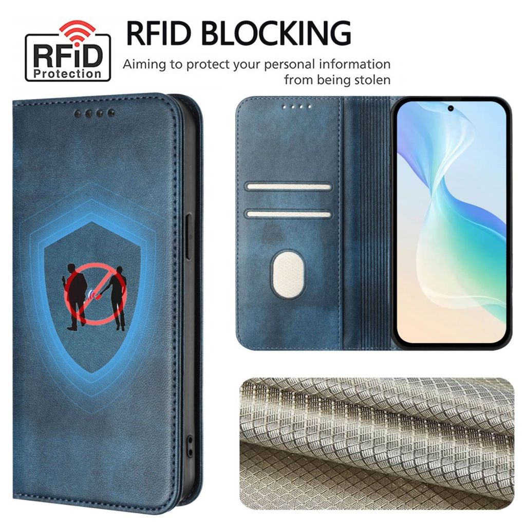 Blå retroplånbok med RFID-skydd till iPhone 18 Pro och 17 Pro, bild 5