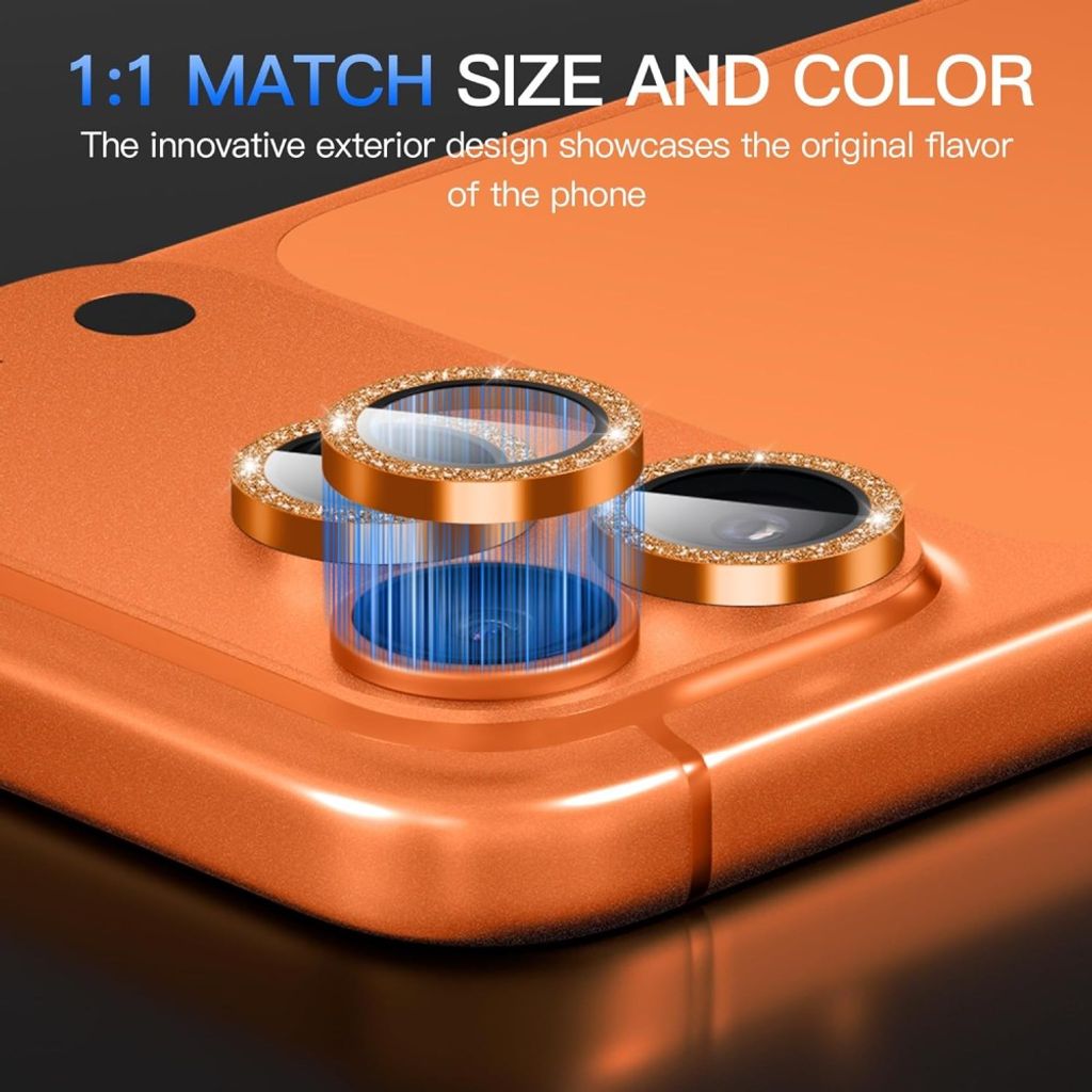 Orange glitterskydd för kameralinserna till iPhone 18 Pro, bild 2
