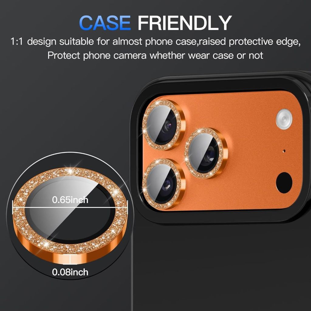 Orange glitterskydd för kameralinserna till iPhone 18 Pro, bild 3